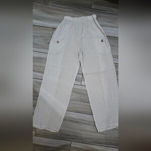 Women’s Cream Elastic Waist Casual Linen Pant